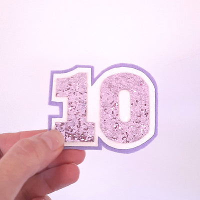 10th birthday badge glitter pink and purple felt