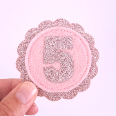5th birthday badge pink felt and rose gold glitter