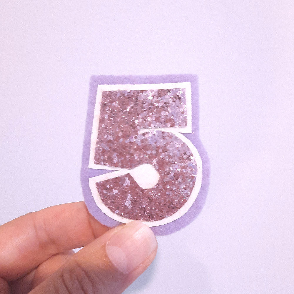 5th birthday badge pink glitter and purple felt