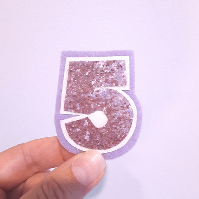 5th birthday badge pink glitter and purple felt