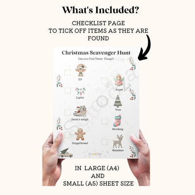 What's Included? Checklist page to tick off items as they are found in the Christmas scavenger hunt 