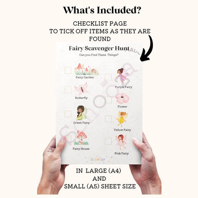 Checklist page for fairy treasure hunt party game DIY download