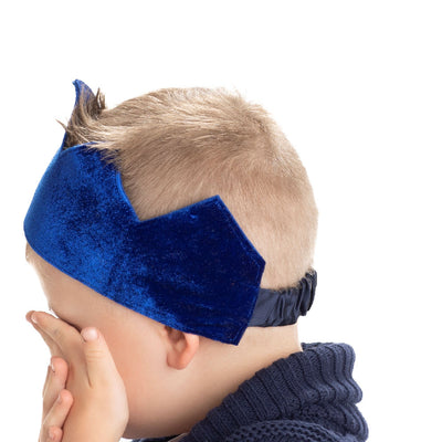 boy birthday crown blue velvet side view