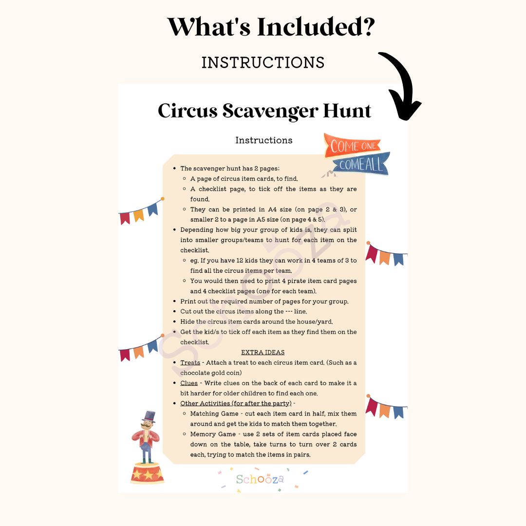 circus scavenger hunt party game instant digital download