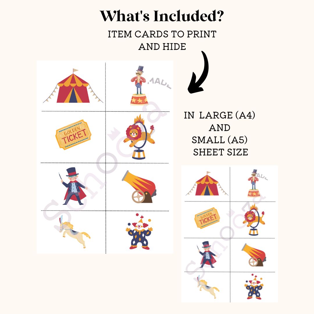 circus party game scavenger hunt instant download