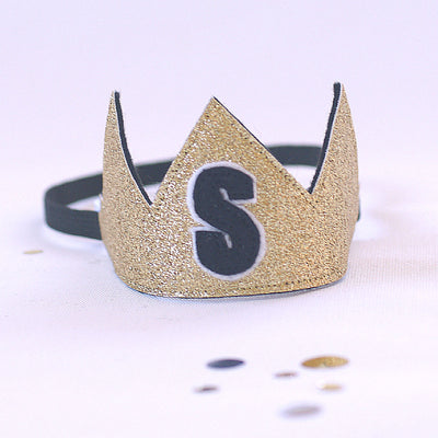 Mini Birthday Crown ~ GLITTER  ~ Gold ~ Black ~ Choose Your Letter