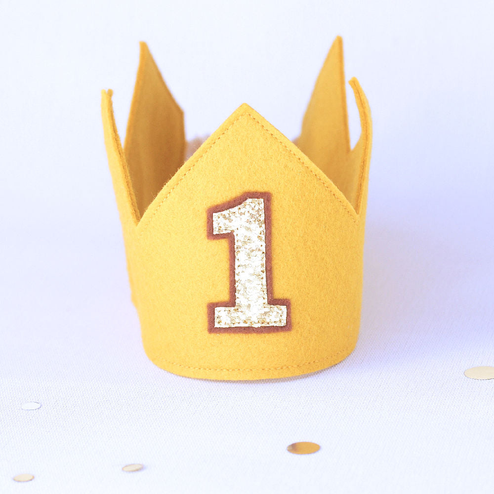 first birthday crown boy - mustard felt