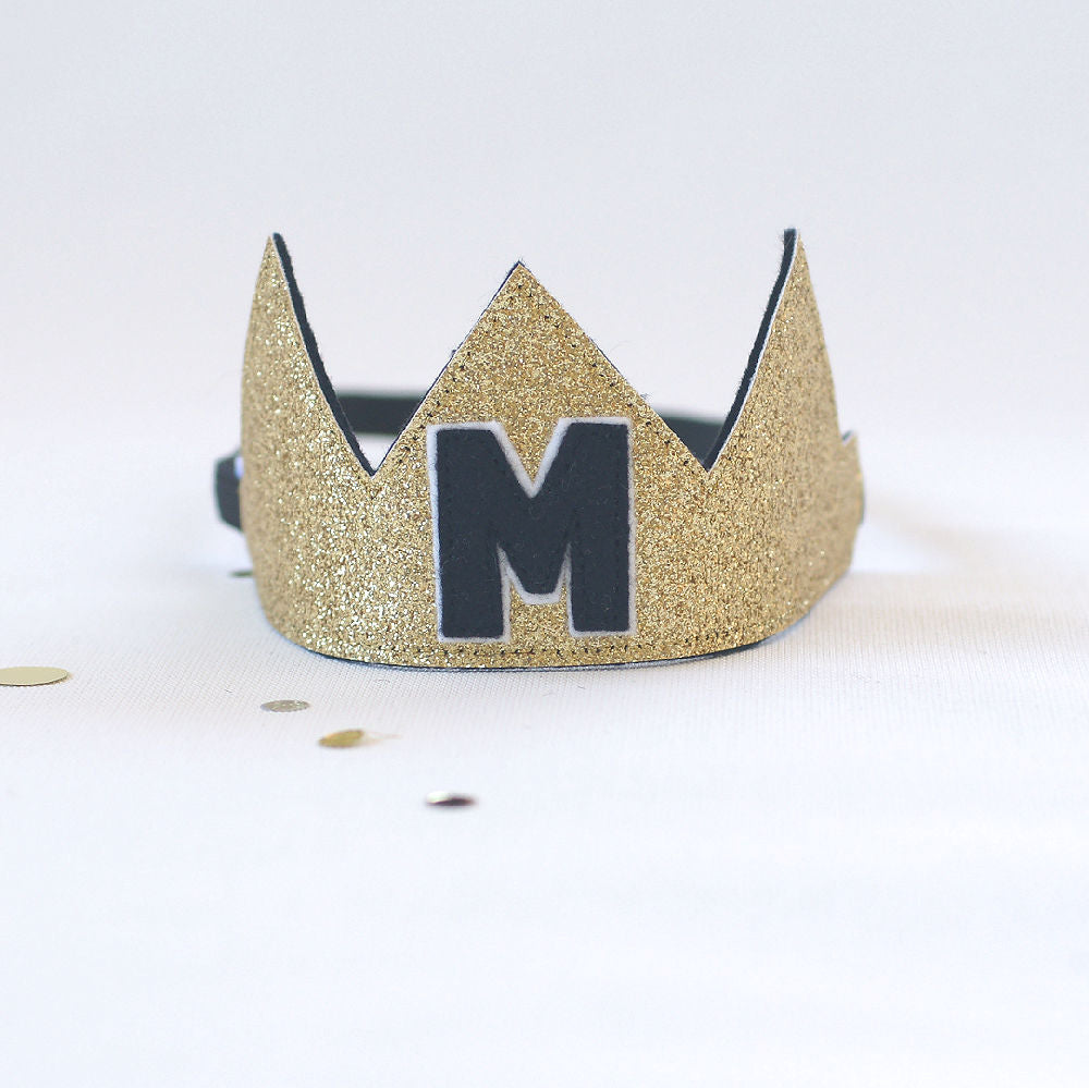 Mini Birthday Crown ~ GLITTER  ~ Gold ~ Black ~ Choose Your Letter