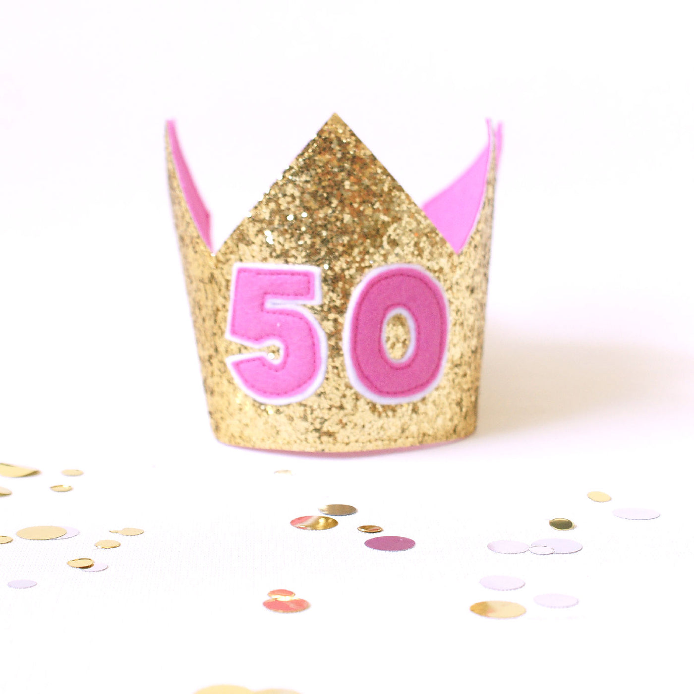 50th birthday crown in gold glitter