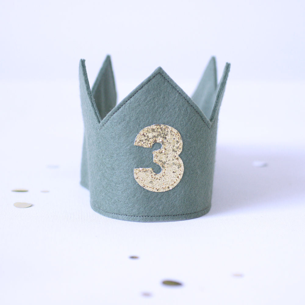 3rd birthday crown felt olive green