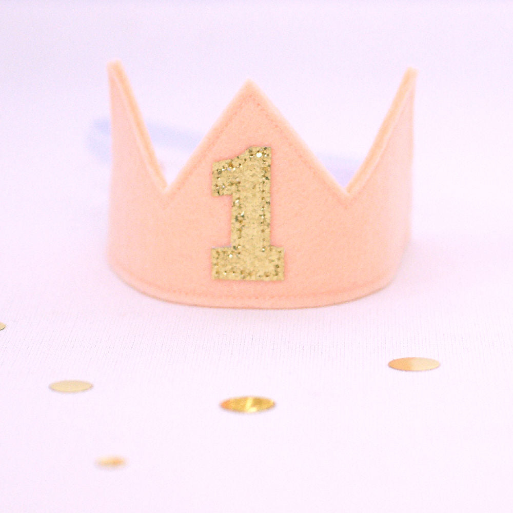 felt birthday crown peach gold 1st birthday