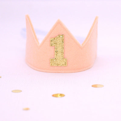 felt birthday crown peach gold 1st birthday