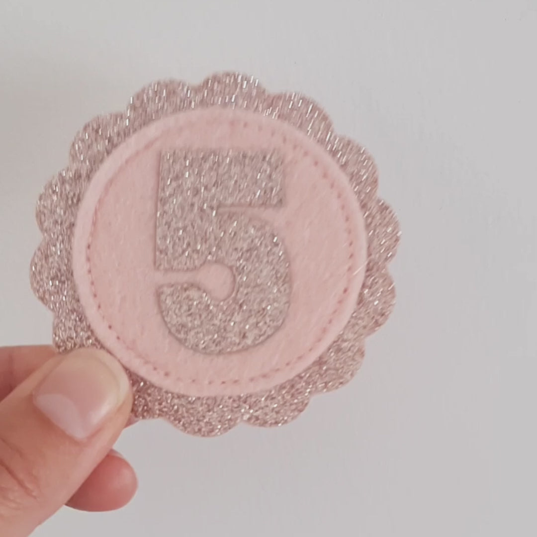 5th birthday badge for kids pink  glitter and pink felt