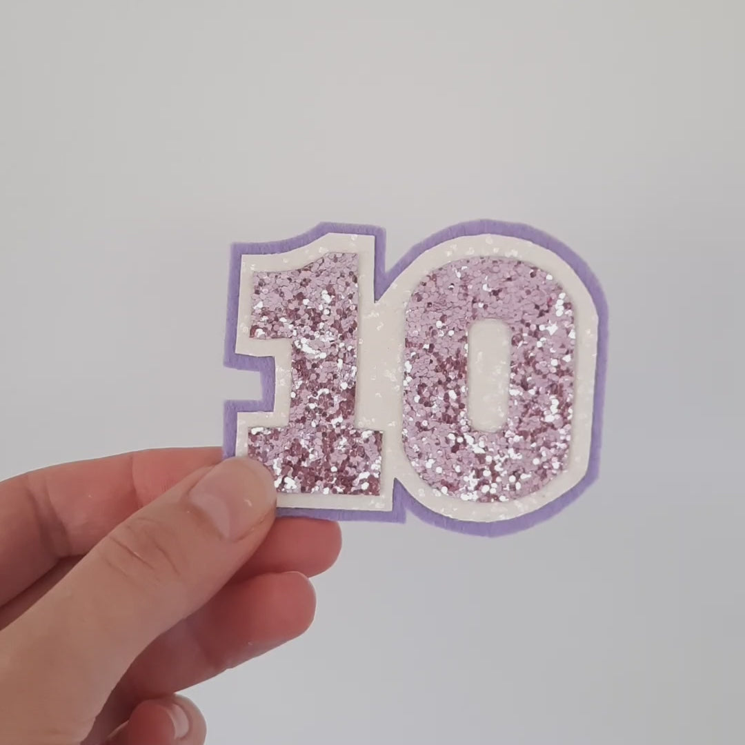 10th birthday badge pink glitter and purple felt