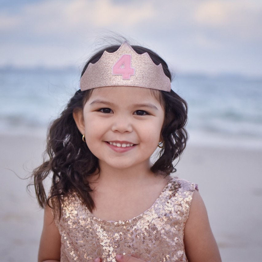 Rose gold birthday crown for a 4th birthday