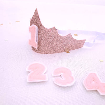 rose gold tiara birthday crown with removable number from 1 - 4 years old