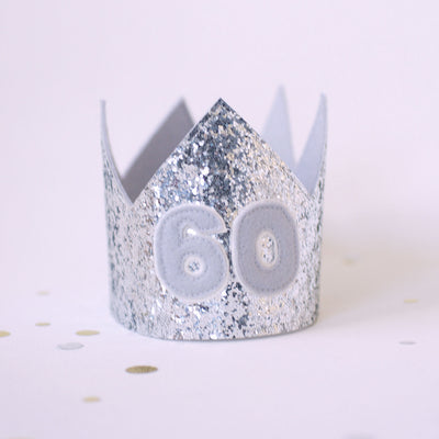 60th birthday crown in silver glitter and grey felt, perfect for a 60th birthday gift idea