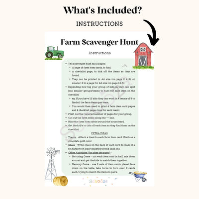 scavenger hunt printable game for a farm yard party