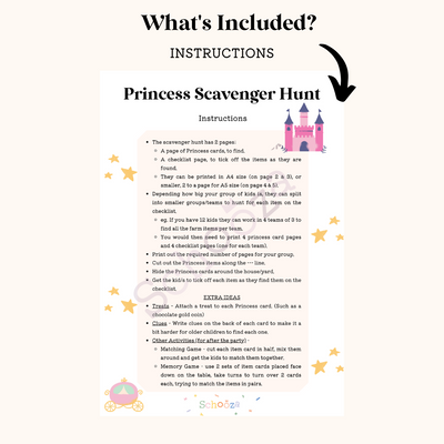 Princess party scavenger hunt game instructions