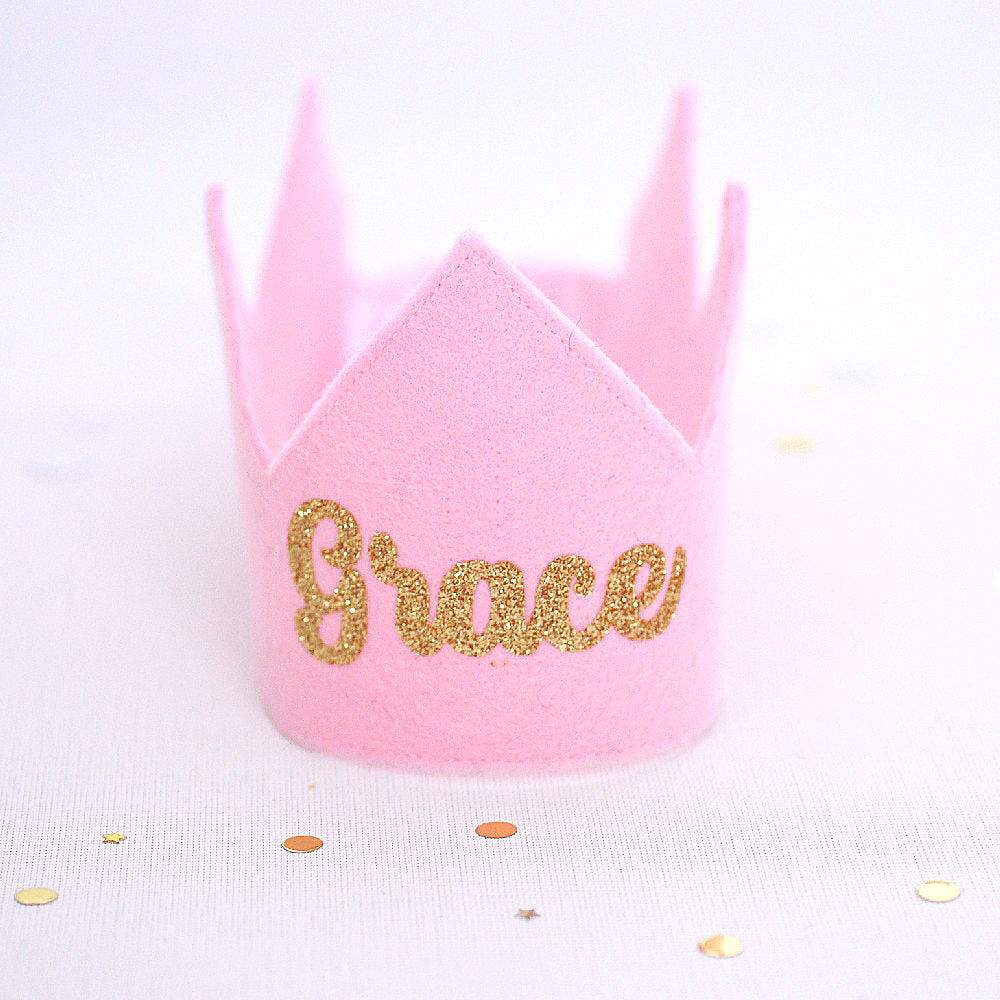 Classic Birthday Crown ~ FELT ~ Pale Pink ~ Name