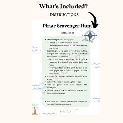Pirate party scavenger hunt game printable