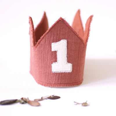 Boho first birthday crown in rust red