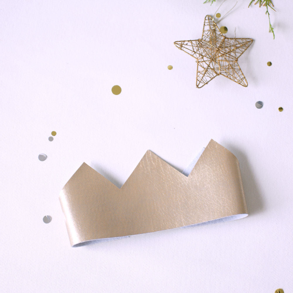 Gold Christmas crown made from faux leather fabric