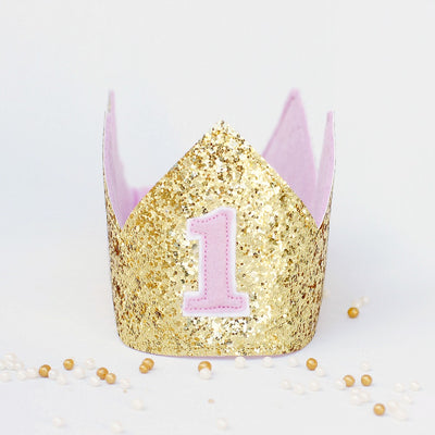 gold first birthday crown girl