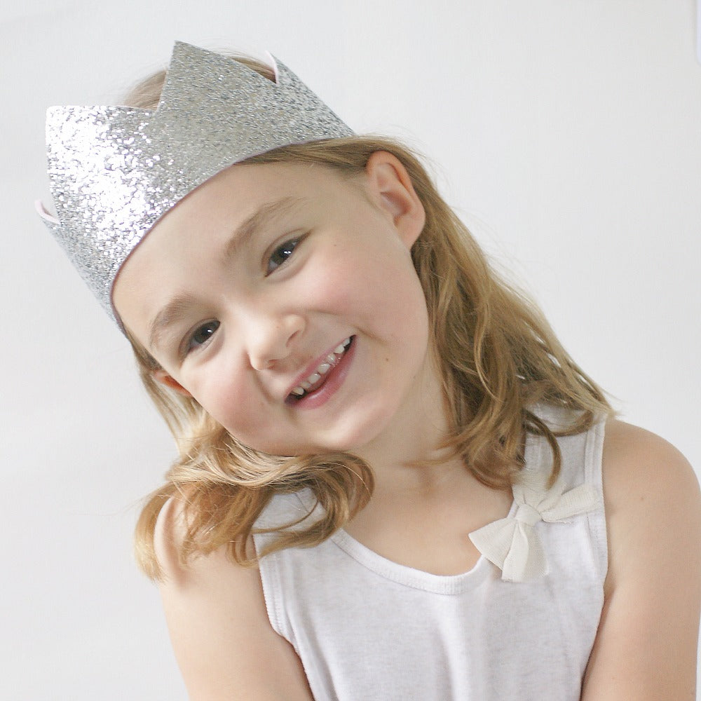 Classic Birthday Crown ~ GLITTER ~ Silver ~ Pale Pink ~ Choose Your Letter